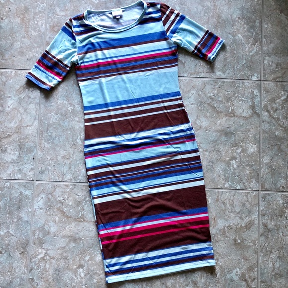 LuLaRoe Striped Bodycon Midi Dress - Picture 1 of 3